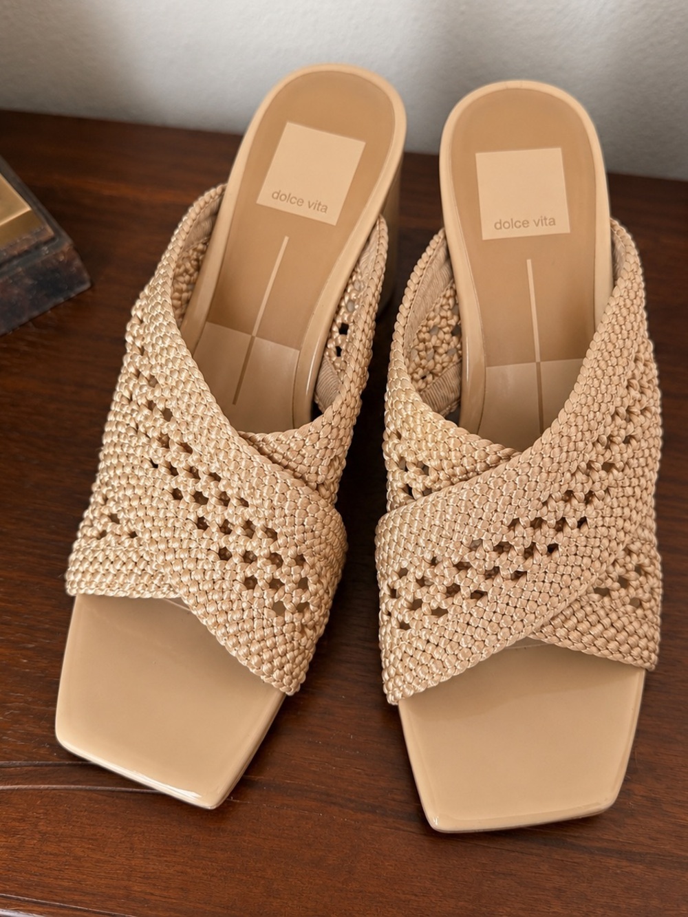 Dolce Vita Beige Woven Crossover Slide Mules